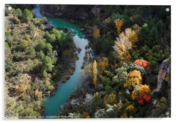 Colorful display of trees next to a river in fall season in Spain Acrylic by Lensw0rld 