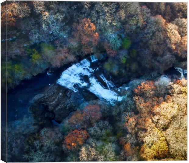 Sgwd Isaf Clun Gwyn waterfall by drone Canvas Print by Leighton Collins