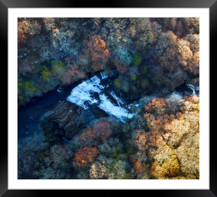 Sgwd Isaf Clun Gwyn waterfall by drone Framed Mounted Print by Leighton Collins