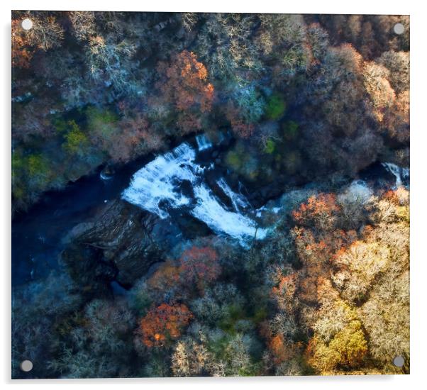 Sgwd Isaf Clun Gwyn waterfall by drone Acrylic by Leighton Collins