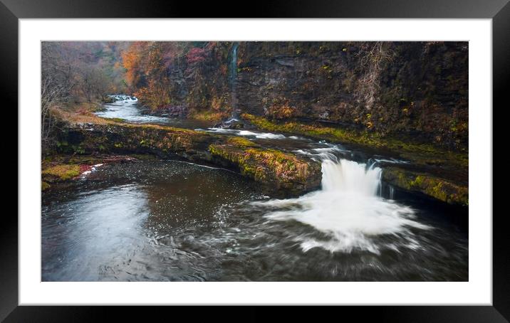 A waterfall on the river Tawe Framed Mounted Print by Leighton Collins