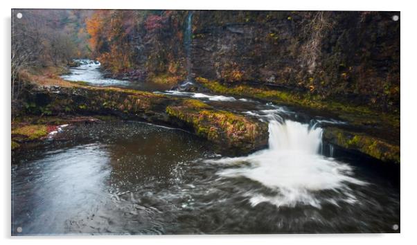 A waterfall on the river Tawe Acrylic by Leighton Collins