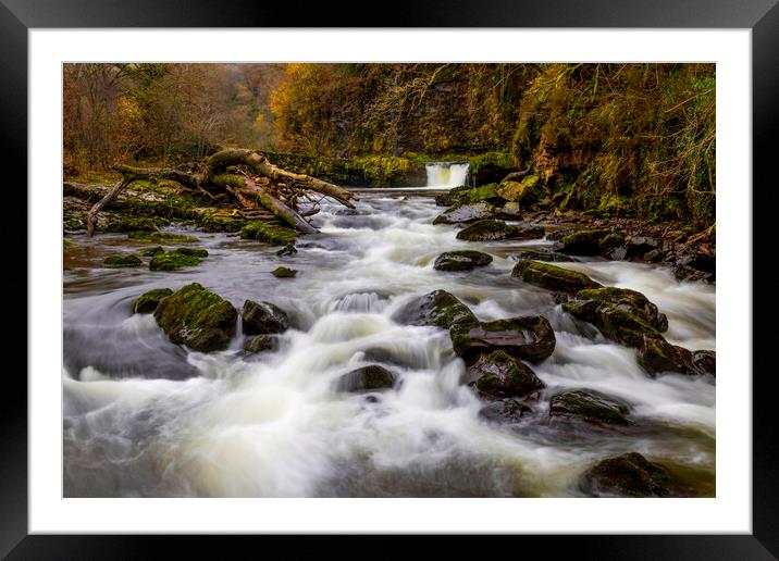 Waterfall and rapids on the river Tawe Framed Mounted Print by Leighton Collins