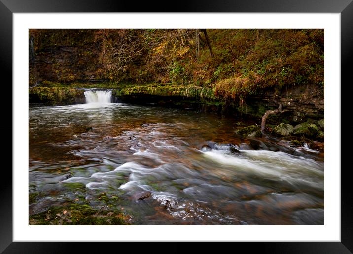 A small waterfall on the river Tawe Framed Mounted Print by Leighton Collins