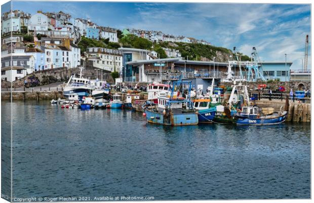 Bustling Brixham Fish Market Canvas Print by Roger Mechan