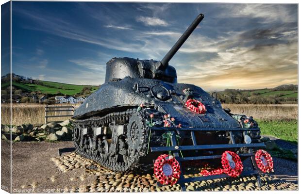 Memorial Sherman Tank at Slapton Sands Canvas Print by Roger Mechan