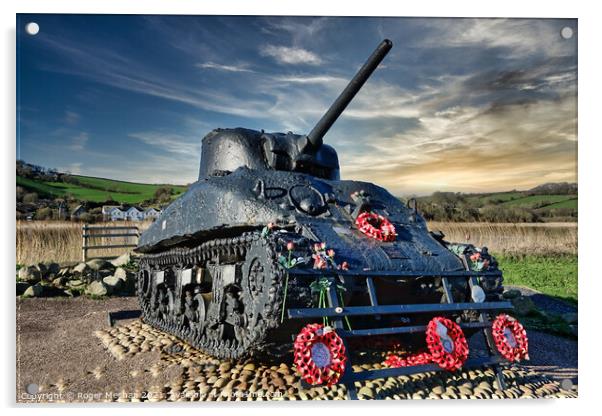 Memorial Sherman Tank at Slapton Sands Acrylic by Roger Mechan