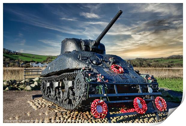 Memorial Sherman Tank at Slapton Sands Print by Roger Mechan