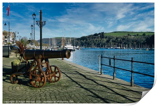 Historic Cannon overlooking River Dart Print by Roger Mechan