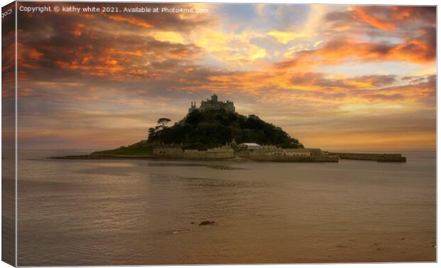 St Michaels Mount; sunset Canvas Print by kathy white