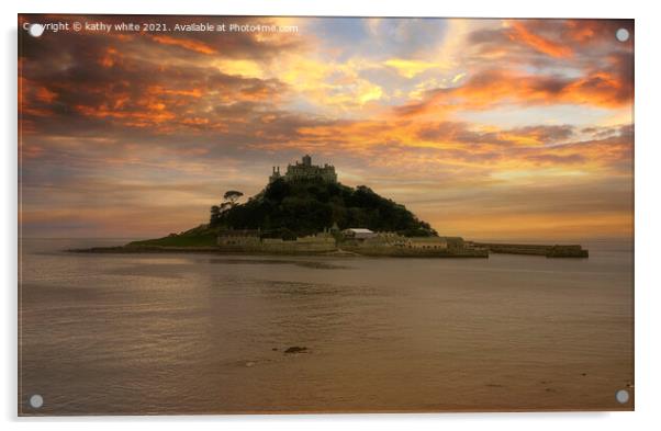 St Michaels Mount; sunset Acrylic by kathy white