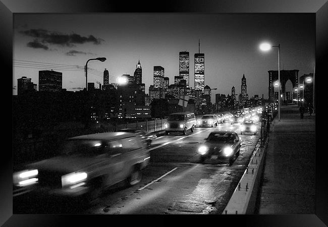 Manhattan skyline dusk 1980s Framed Print by Gary Eason