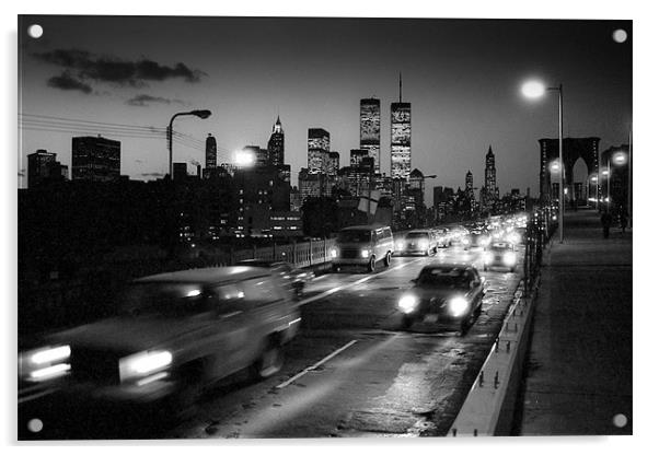Manhattan skyline dusk 1980s Acrylic by Gary Eason