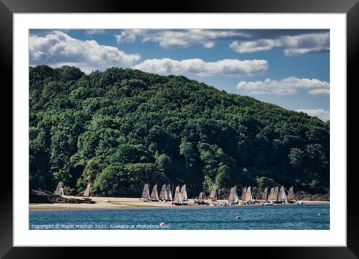 Serene Beach with Sailing Boats Framed Mounted Print by Roger Mechan