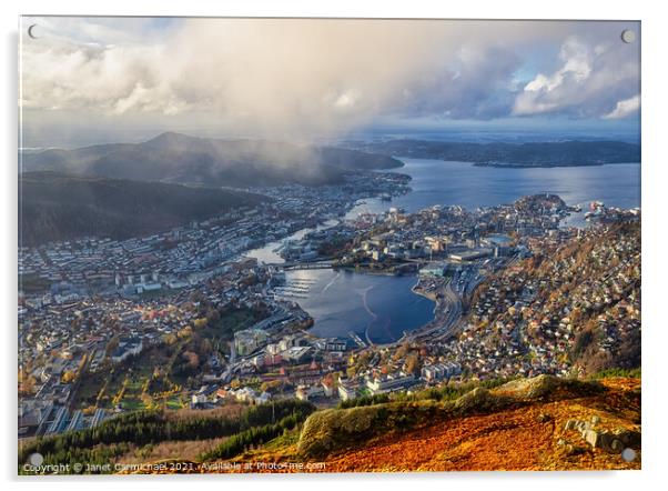 Bergen from Mount Ulriken Acrylic by Janet Carmichael