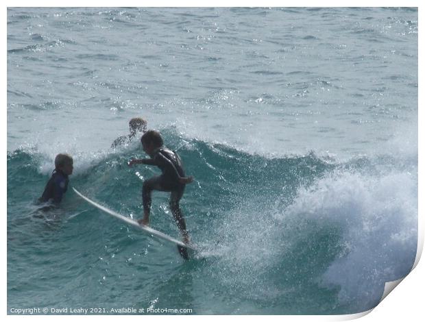 Boy surfing Print by David Leahy