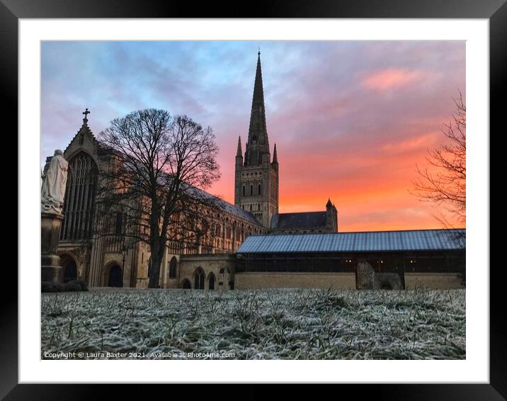 Frosty Sunrise at Norwich Cathedral Framed Mounted Print by Laura Baxter