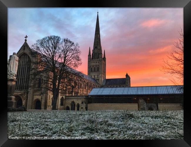 Frosty Sunrise at Norwich Cathedral Framed Print by Laura Baxter