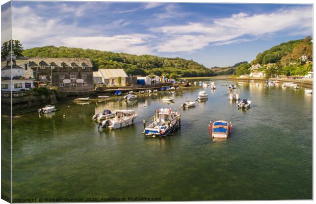 Boats moored on the river estuary, Looe, Cornwall Canvas Print by Michael Shannon