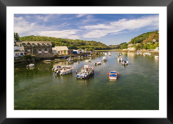 Boats moored on the river estuary, Looe, Cornwall Framed Mounted Print by Michael Shannon