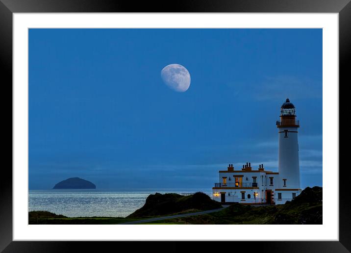 Moonset over Turnberry Lighthouse and Ailsa Craig Framed Mounted Print by Derek Beattie