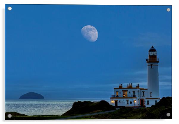 Moonset over Turnberry Lighthouse and Ailsa Craig Acrylic by Derek Beattie
