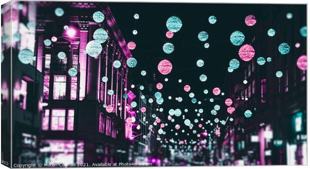 London Christmas Lights in cyberpunk colours Canvas Print by Milton Cogheil