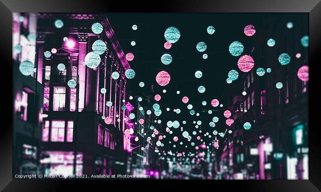 London Christmas Lights in cyberpunk colours Framed Print by Milton Cogheil