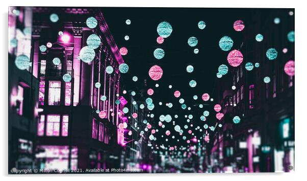 London Christmas Lights in cyberpunk colours Acrylic by Milton Cogheil
