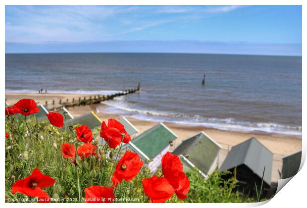 Poppy Promenade Views at Southwold Print by Laura Baxter