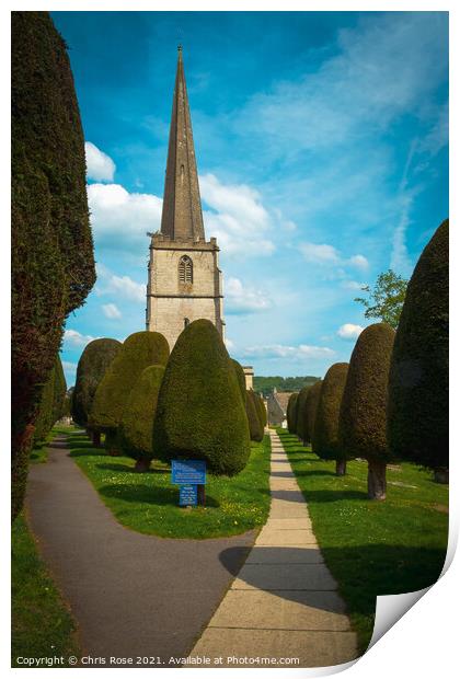 Famous yew trees in the churchyard at Painswick Print by Chris Rose
