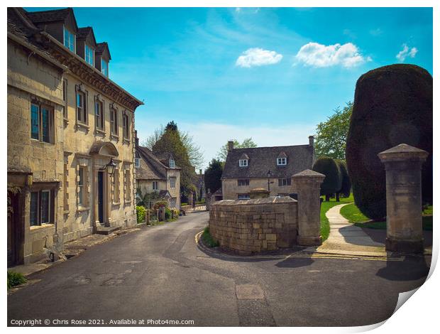 Painswick, Cotswold cottages Print by Chris Rose