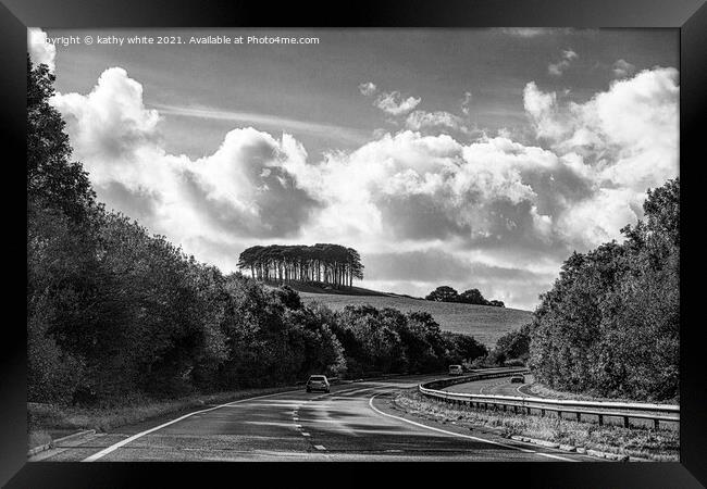 Nearly home Trees cornwall A30,local landmark comi Framed Print by kathy white