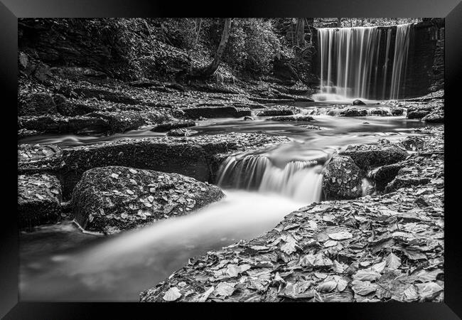 Plas Power Waterfall in mono Framed Print by Wendy Williams CPAGB