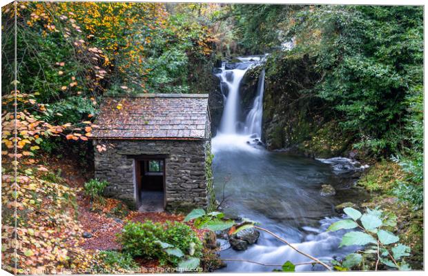 Outdoor Waterfall and The Grot on Rydal Beck in the Lake District, Cumbria, England Canvas Print by Dave Collins