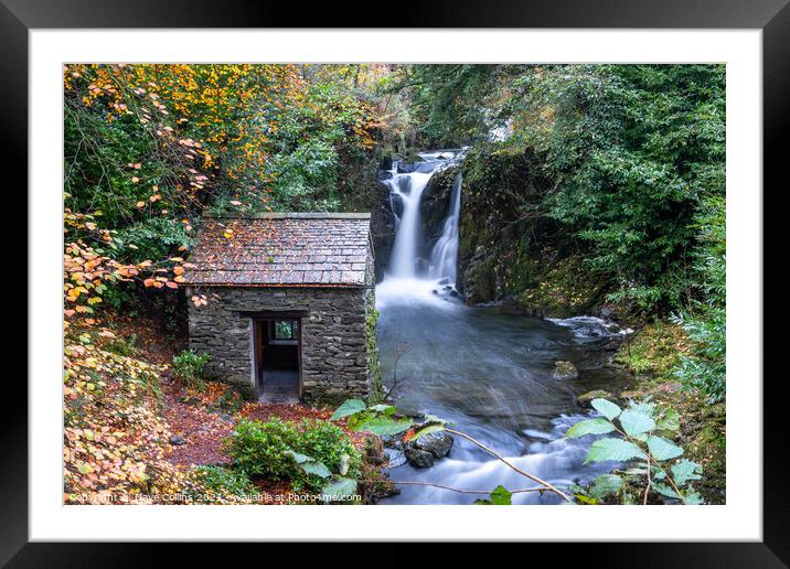 Outdoor Waterfall and The Grot on Rydal Beck in the Lake District, Cumbria, England Framed Mounted Print by Dave Collins