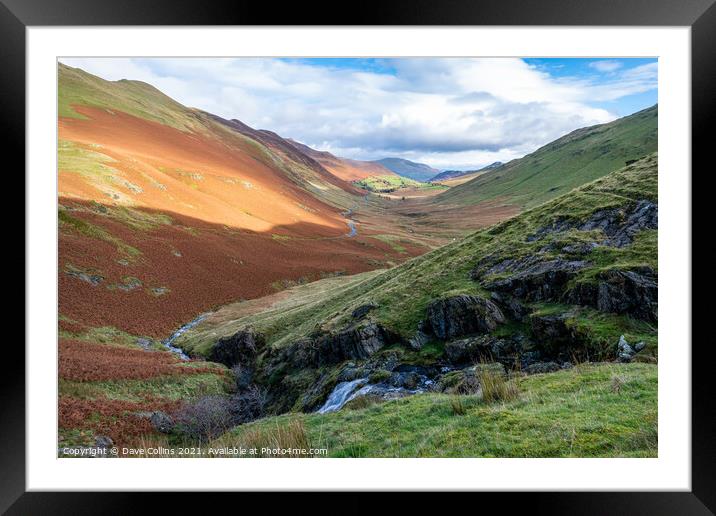 Looking North East along Newlands Pass from Moss Force in the Lake District Framed Mounted Print by Dave Collins