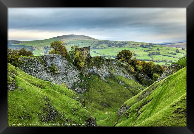 Peveril Castle from Cave Dale Framed Print by Jim Monk