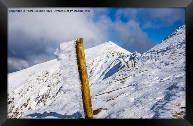 Rhyd Ddu Path to Snowdon in Winter Snow Wales Framed Print by Pearl Bucknall