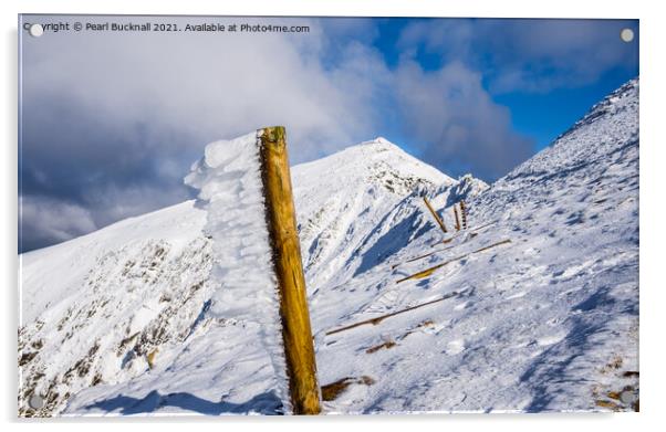 Rhyd Ddu Path to Snowdon in Winter Snow Wales Acrylic by Pearl Bucknall