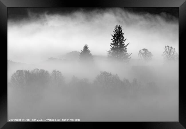 Trees in Mist Framed Print by Jon Pear