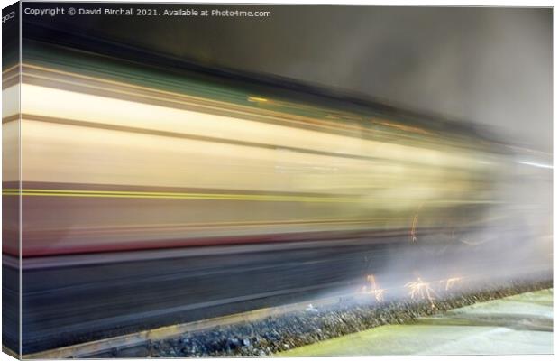 Steam train at speed at night. Canvas Print by David Birchall