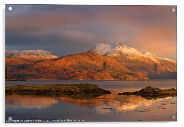 Beinn Sgritheall Sunset Isle of Skye Scotland Acrylic by Barbara Jones