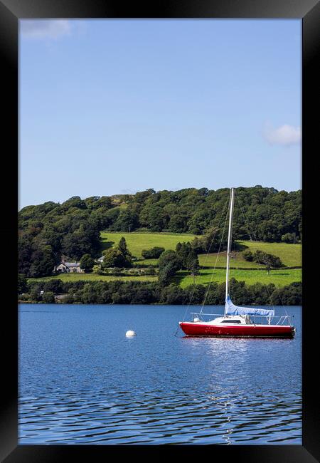 Red boat on Bala lake Llyn Tegid Wales Framed Print by Phil Crean