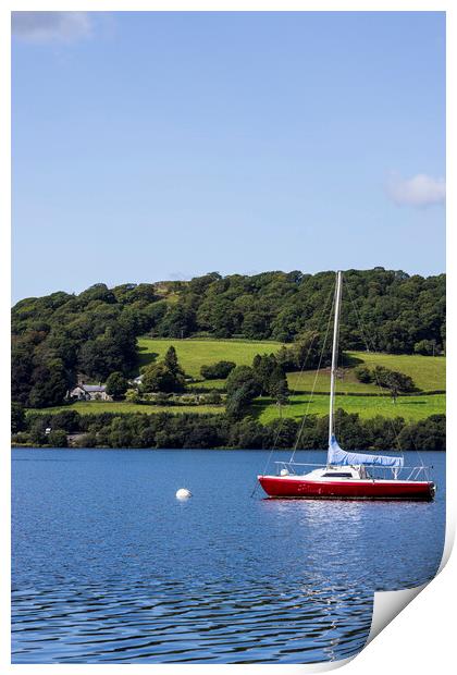 Red boat on Bala lake Llyn Tegid Wales Print by Phil Crean