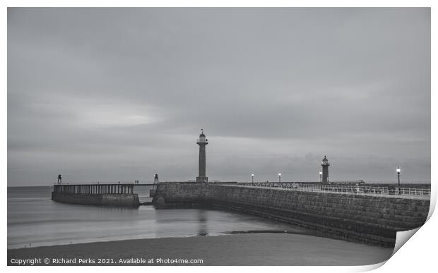 Whitby lighthouse - Monochrome Print by Richard Perks