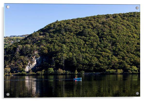 Kayak on Llyn Pardan lake Llanberis Wales Acrylic by Phil Crean