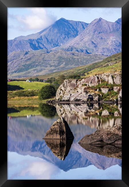 Snowden Llynau Mymbyr lake Snowdonia Wales Framed Print by Phil Crean