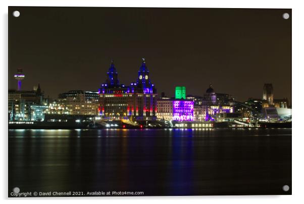 Liverpool Waterfront Nightscape Acrylic by David Chennell