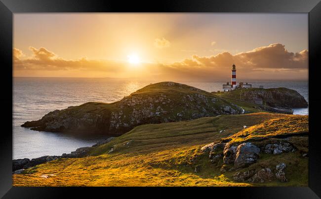 Eilean glas Lighthouse sunrise Framed Print by John Finney